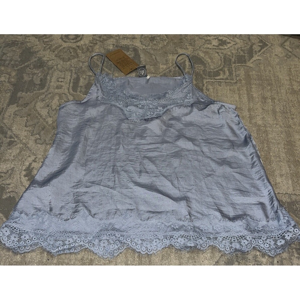 New Paper Crane Womens Size Large Blue Spaghetti Strap Lace Trim Tank‎ Camo
